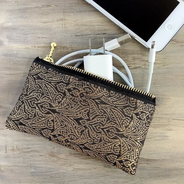 【エスニック】畳縁 テトラ型 ペンケース 黒 金 オリエンタル おうち時間