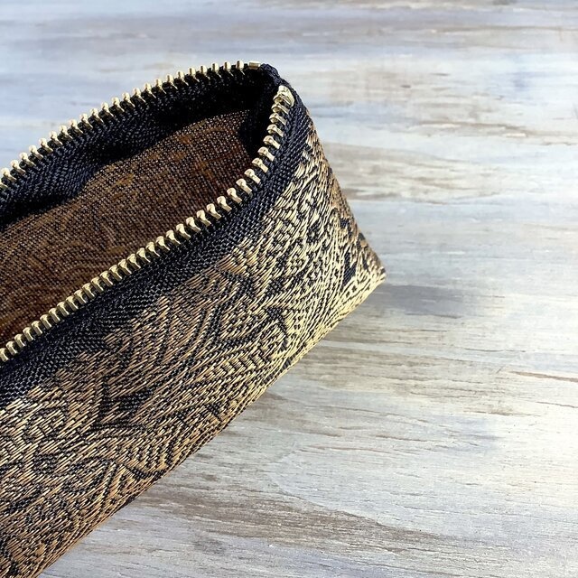 【エスニック】畳縁 テトラ型 ペンケース 黒 金 オリエンタル おうち時間