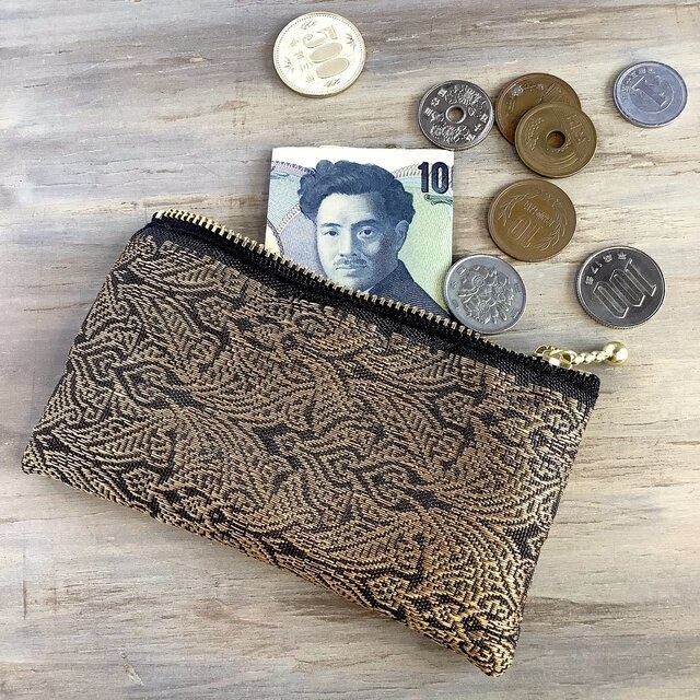 【エスニック】畳縁 ぺたんこ ミニポーチ カードケース 小銭入れ オリエンタル 黒 ゴールド