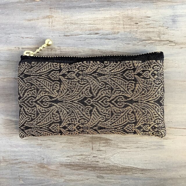 【エスニック】畳縁 ぺたんこ ミニポーチ カードケース 小銭入れ オリエンタル 黒 ゴールド
