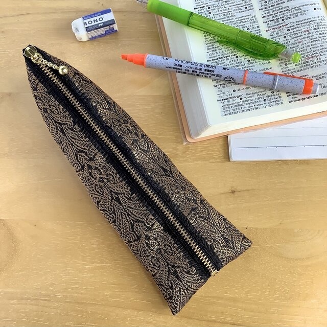 【エスニック】畳縁 ぺたんこ ミニポーチ カードケース 小銭入れ オリエンタル 黒 ゴールド