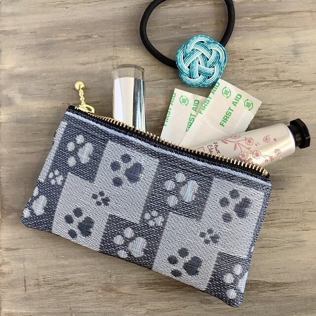 【肉球】畳縁 テトラ型 ペンケース ブルー 水色 犬 猫 足あと