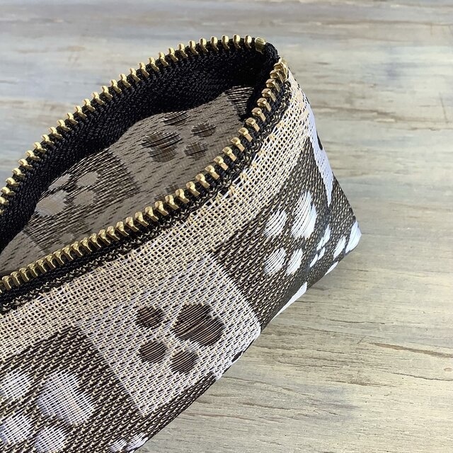 【肉球】畳縁 テトラ型 ペンケース 茶色 ベージュ 犬 猫 足あと