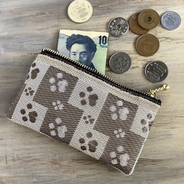 【肉球】畳縁 ぺたんこ ミニポーチ カードケース 小銭入れ 足あと 茶色 ベージュ 犬 猫