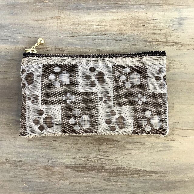 【肉球】畳縁 ぺたんこ ミニポーチ カードケース 小銭入れ 足あと 茶色 ベージュ 犬 猫