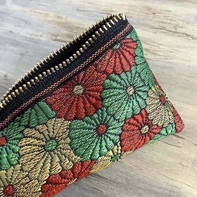 【菊花】畳縁 テトラ型 ペンケース 和風 赤 金 緑 クリスマスカラー デイジー