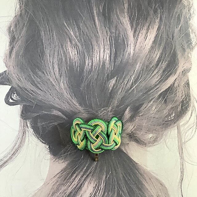 水引【プラタナス】ポニーフック 和風 カラフル グリーン 黄色