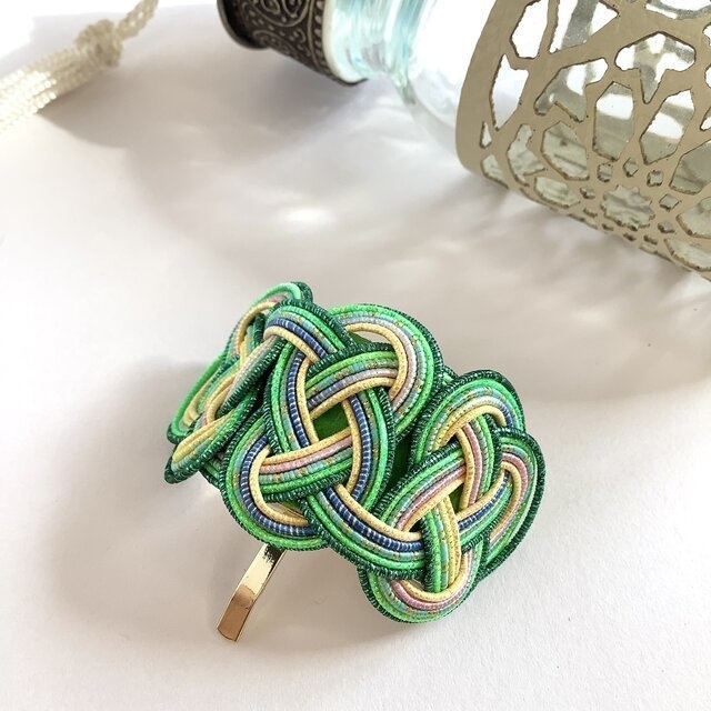 水引【プラタナス】ポニーフック 和風 カラフル グリーン 黄色