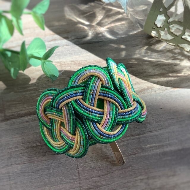 水引【プラタナス】ポニーフック 和風 カラフル グリーン 黄色