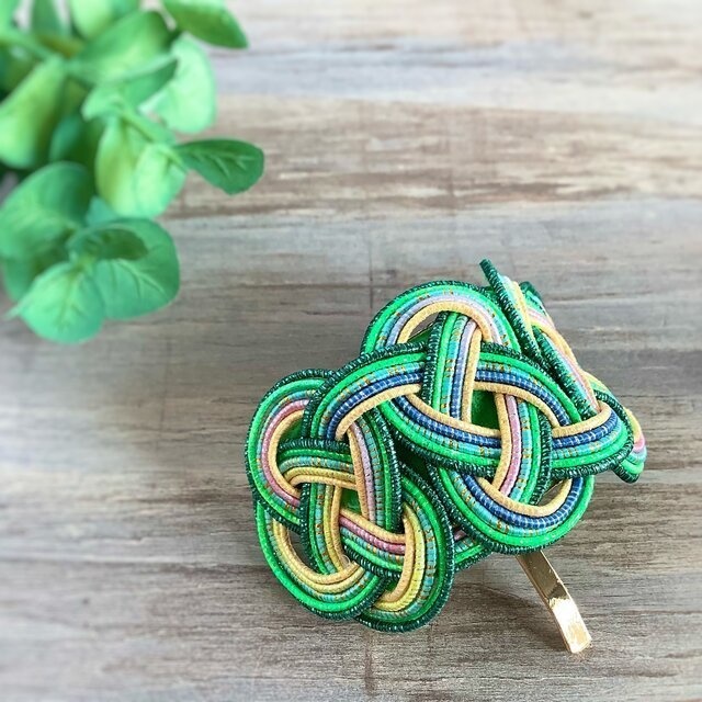 水引【プラタナス】ポニーフック 和風 カラフル グリーン 黄色