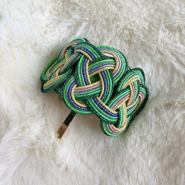 水引【プラタナス】ポニーフック 和風 カラフル グリーン 黄色