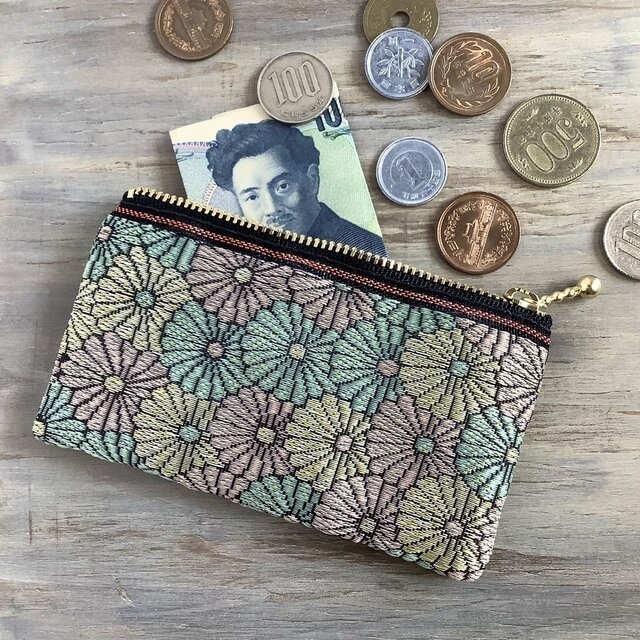 【菊花】畳縁 ぺたんこ ミニポーチ カードケース 小銭入れ 和風 ニュアンスカラー デイジー