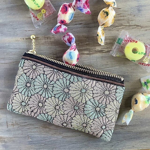 【菊花】畳縁 ぺたんこ ミニポーチ カードケース 小銭入れ 和風 ニュアンスカラー デイジー