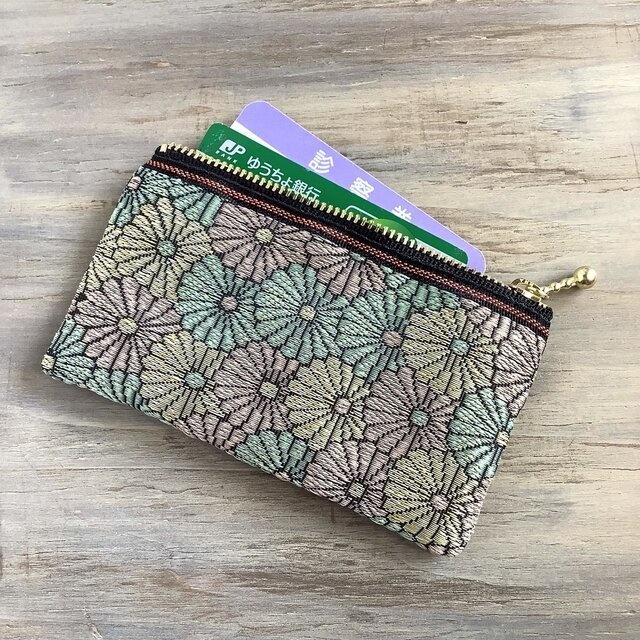 【菊花】畳縁 ぺたんこ ミニポーチ カードケース 小銭入れ 和風 ニュアンスカラー デイジー