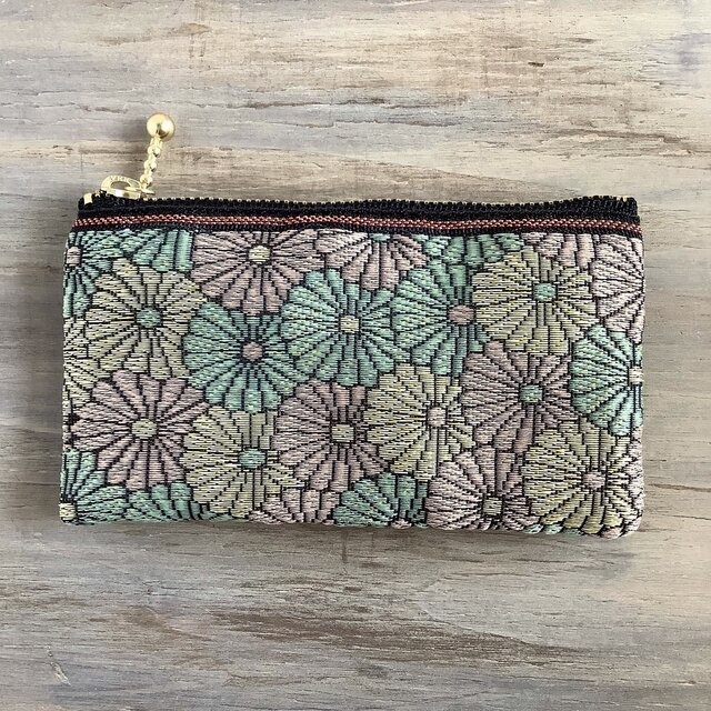 【菊花】畳縁 ぺたんこ ミニポーチ カードケース 小銭入れ 和風 ニュアンスカラー デイジー