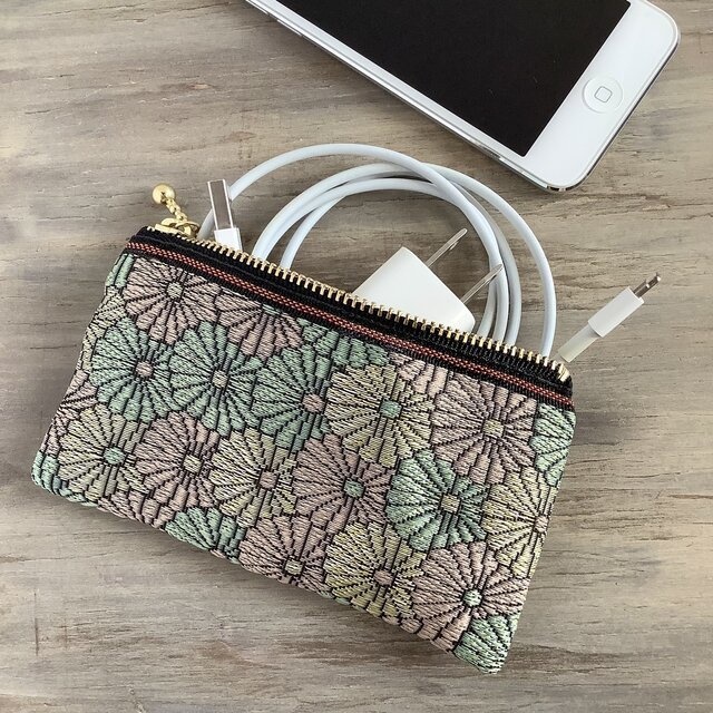 【菊花】畳縁 ぺたんこ ミニポーチ カードケース 小銭入れ 和風 ニュアンスカラー デイジー