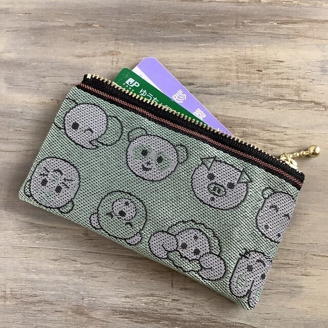 【動物園】畳縁 ぺたんこ ミニポーチ カードケース 小銭入れ 和風 ミント アニマル