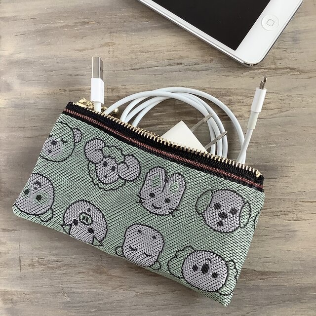 【動物園】畳縁 ぺたんこ ミニポーチ カードケース 小銭入れ 和風 ミント アニマル