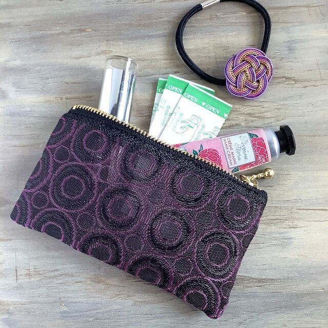 【ハロウィンドーナツ】畳縁 ぺたんこ ミニポーチ カードケース 小銭入れ 和風 和風 紫 黒 リング 葡萄 ベリー まる