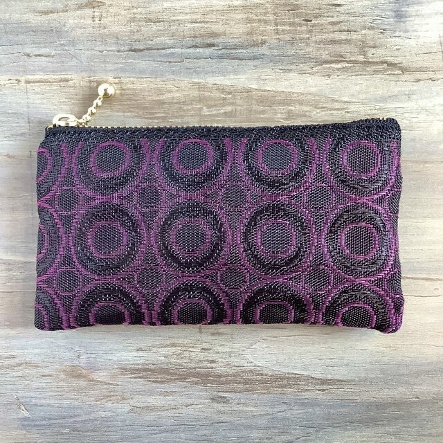 【ハロウィンドーナツ】畳縁 ぺたんこ ミニポーチ カードケース 小銭入れ 和風 和風 紫 黒 リング 葡萄 ベリー まる