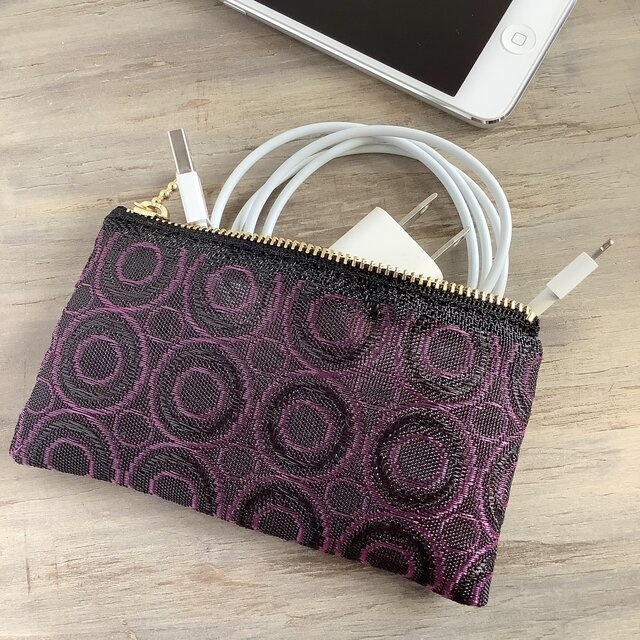 【ハロウィンドーナツ】畳縁 ぺたんこ ミニポーチ カードケース 小銭入れ 和風 和風 紫 黒 リング 葡萄 ベリー まる