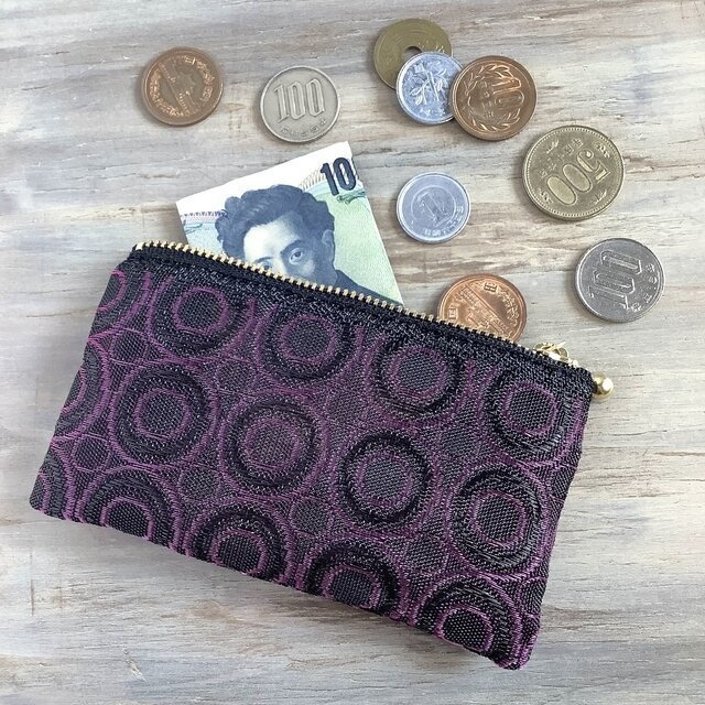 【ハロウィンドーナツ】畳縁 ぺたんこ ミニポーチ カードケース 小銭入れ 和風 和風 紫 黒 リング 葡萄 ベリー まる