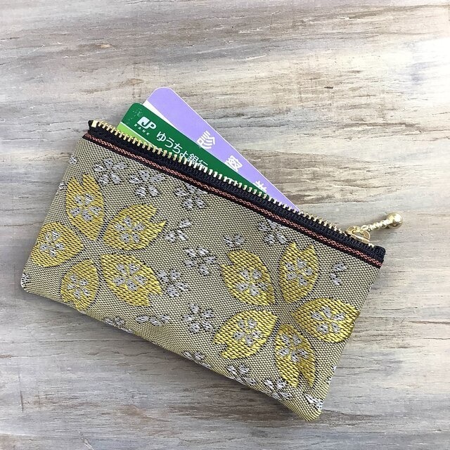 【金桜】畳縁 ぺたんこ ミニポーチ カードケース 小銭入れ 和風 黄 桜