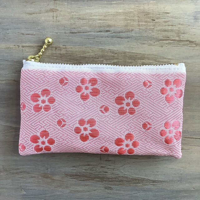 【梅花】畳縁 ぺたんこ ミニポーチ カードケース 小銭入れ 和風 桃色 ピンク 春