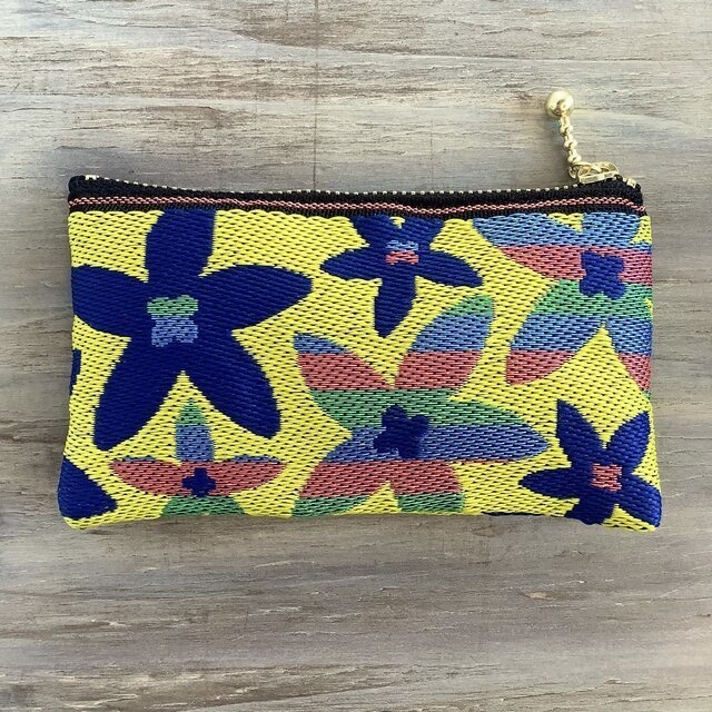 【スターフラワー】畳縁 ぺたんこ ミニポーチ カードケース 小銭入れ 和風 マルチカラー 黄色 カラフル