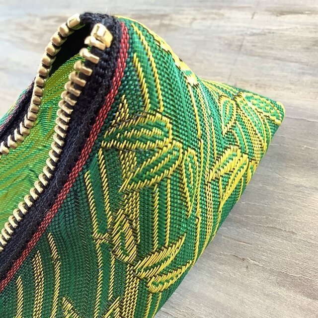 【竹】畳縁 テトラ型 ペンケース 緑 縁起物 おうち時間