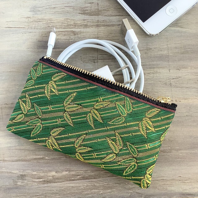 【竹】畳縁 テトラ型 ペンケース 緑 縁起物 おうち時間