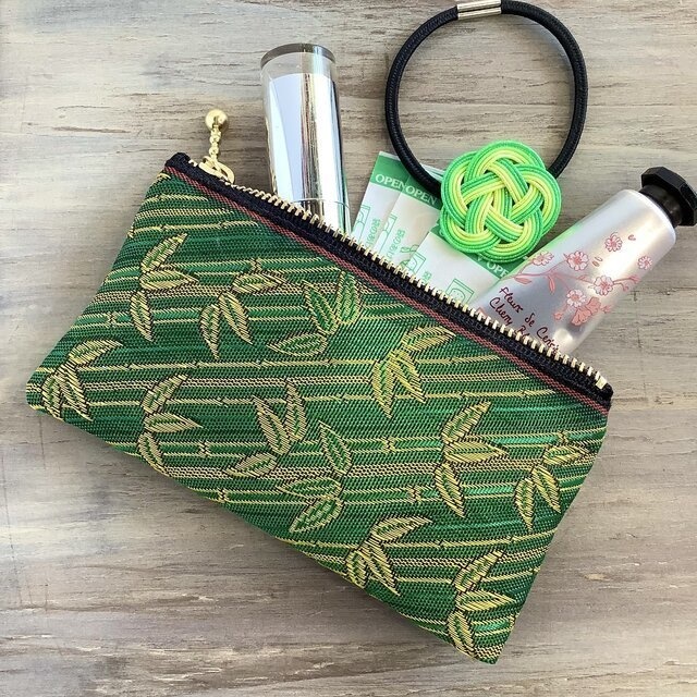 【竹】畳縁 ぺたんこ ミニポーチ カードケース 小銭入れ 和風 緑 縁起物