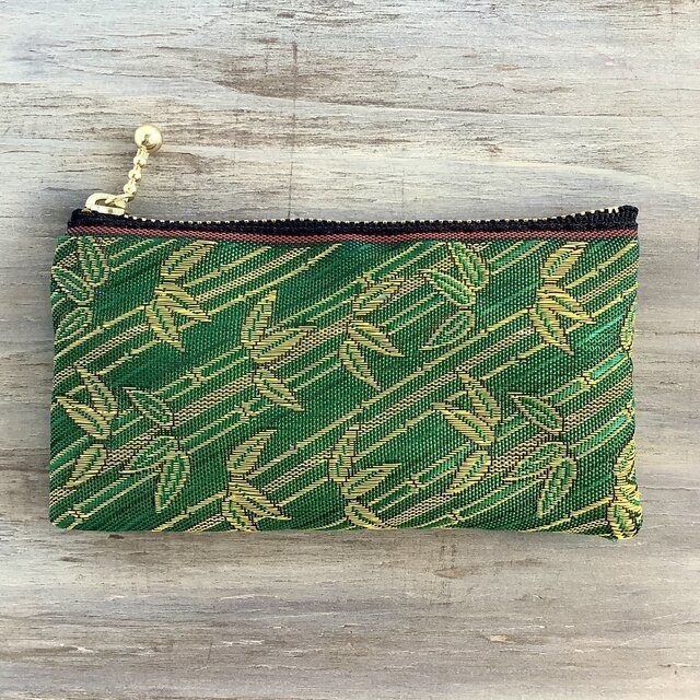 【竹】畳縁 ぺたんこ ミニポーチ カードケース 小銭入れ 和風 緑 縁起物