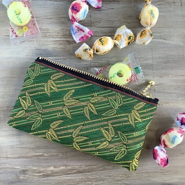 【竹】畳縁 ぺたんこ ミニポーチ カードケース 小銭入れ 和風 緑 縁起物