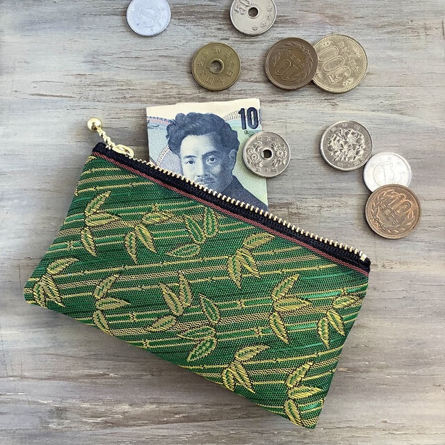 【竹】畳縁 ぺたんこ ミニポーチ カードケース 小銭入れ 和風 緑 縁起物