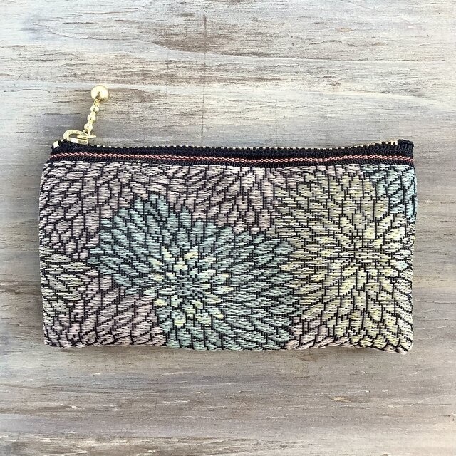 【菊】畳縁 ぺたんこ ミニポーチ カードケース 小銭入れ 和風 ニュアンスカラー 縁起物