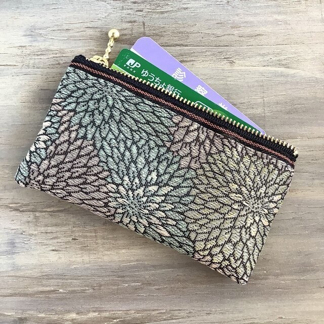 【菊】畳縁 ぺたんこ ミニポーチ カードケース 小銭入れ 和風 ニュアンスカラー 縁起物