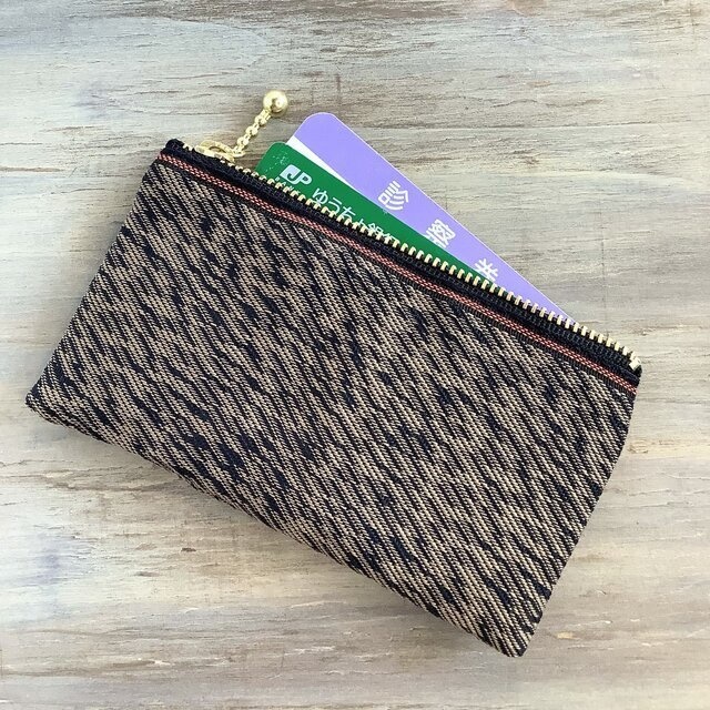 【ストリングス】畳縁 ぺたんこ ミニポーチ カードケース 小銭入れ 和風 茶色 黒 音楽