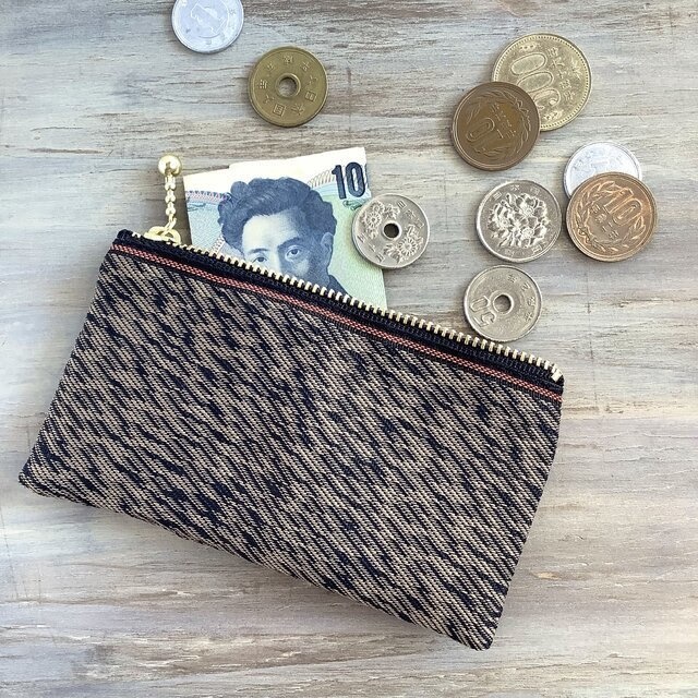 【ストリングス】畳縁 ぺたんこ ミニポーチ カードケース 小銭入れ 和風 茶色 黒 音楽