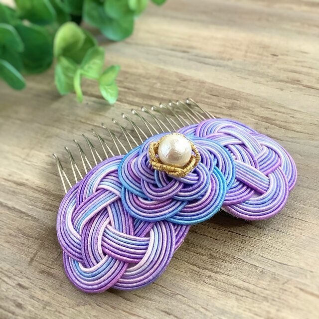 オリジナル染色水引使用 水引製【ゆかり】紫陽花色 紫 ヘアコーム