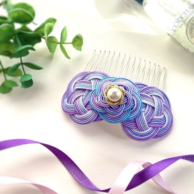 オリジナル染色水引使用 水引製【ゆかり】紫陽花色 紫 ヘアコーム