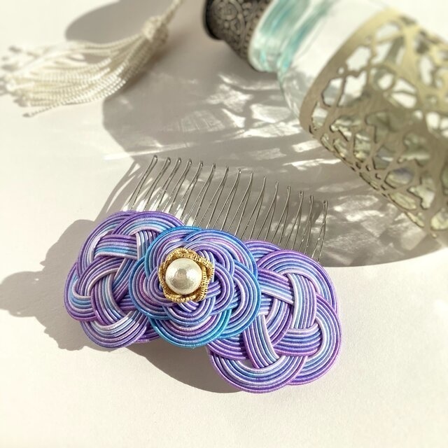 オリジナル染色水引使用 水引製【ゆかり】紫陽花色 紫 ヘアコーム