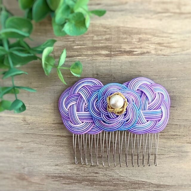 オリジナル染色水引使用 水引製【ゆかり】紫陽花色 紫 ヘアコーム