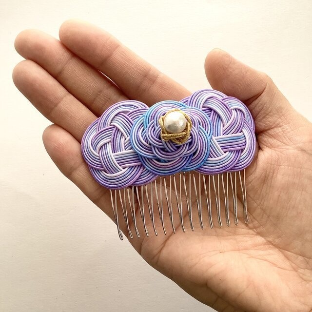 オリジナル染色水引使用 水引製【ゆかり】紫陽花色 紫 ヘアコーム