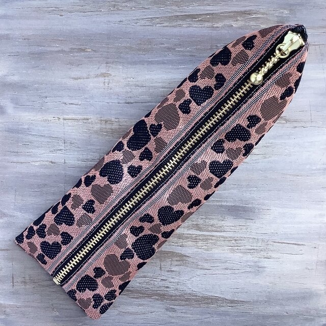 【ブラックハート】畳縁 テトラ型 ペンケース 和風 ピンク 黒