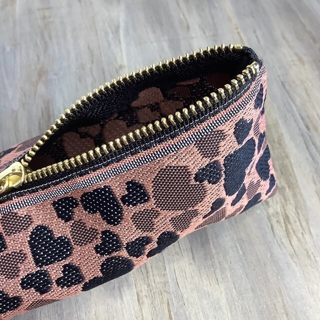 【ブラックハート】畳縁 テトラ型 ペンケース 和風 ピンク 黒