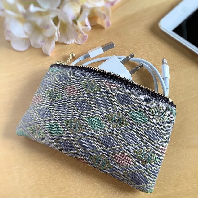 【冬の朝】畳縁 テトラ型 ペンケース 和風 ニュアンスカラー 菱形 花菱