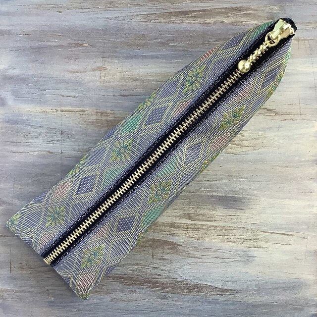 【冬の朝】畳縁 テトラ型 ペンケース 和風 ニュアンスカラー 菱形 花菱