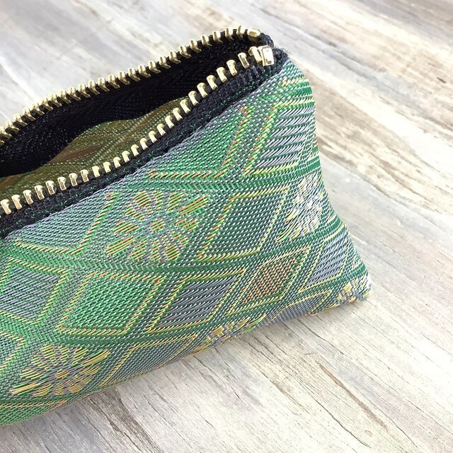 【朝霞の森】畳縁 テトラ型 ペンケース 和風 ニュアンスカラー グリーン 菱形 花菱