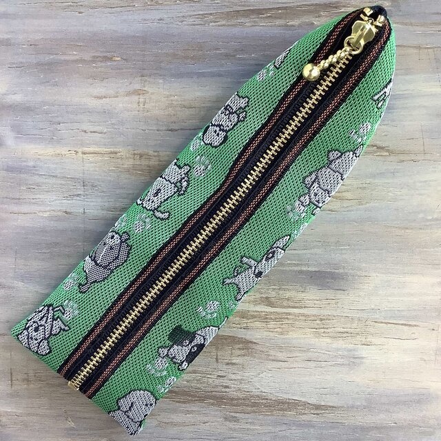 【犬】畳縁 テトラ型 ペンケース 和風 緑 ワンコ